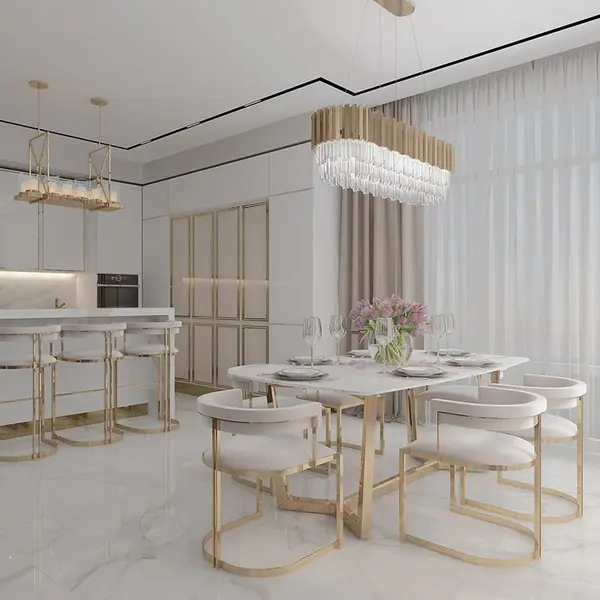 Glamor bar stool, gold, boucle, modern upholstered for dining room, bar, MARCO island OUTLET