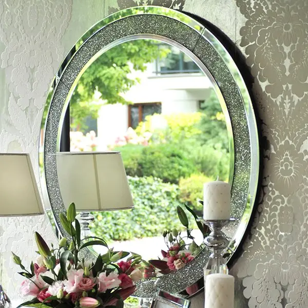 PAOLA SILVER OUTLET glamor round silver diamond mirror