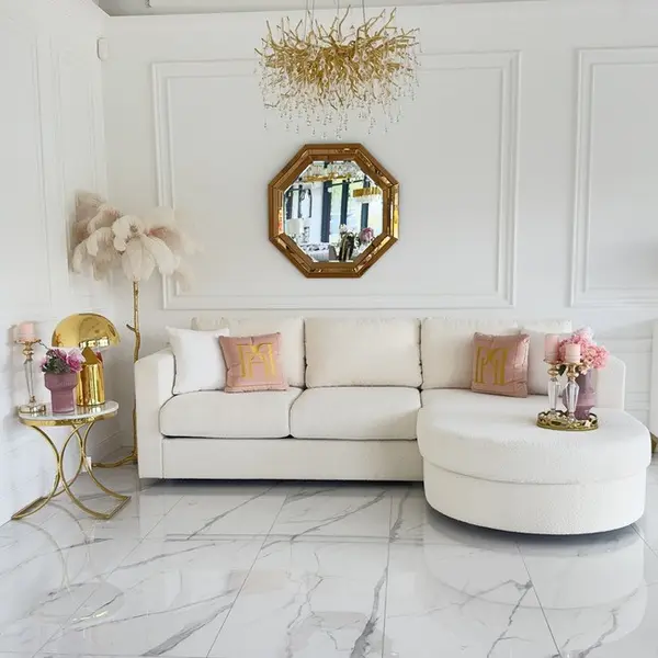 Aksamitny półokrągły złoty narożnik nowoczesny rozkładany PARIS