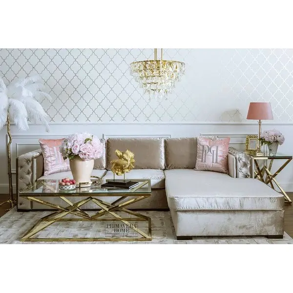 Modern corner sofa for living room, quilted, glamorous, sofa bed, New York QUEEN