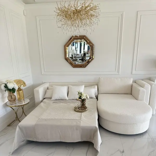 Nowoczesny półokrągły narożnik w literę U z funkcją spania złoty PARIS DOUBLE