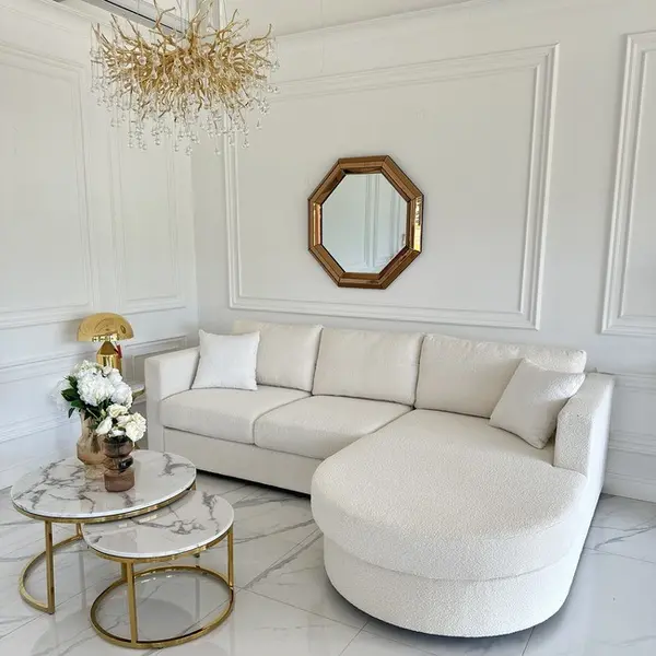 Nowoczesny półokrągły narożnik w literę U z funkcją spania złoty PARIS DOUBLE