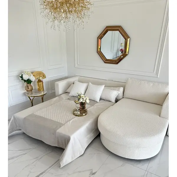 Nowoczesny półokrągły narożnik w literę U z funkcją spania złoty PARIS DOUBLE