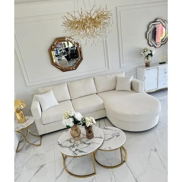 Nowoczesny półokrągły narożnik w literę U z funkcją spania złoty PARIS DOUBLE