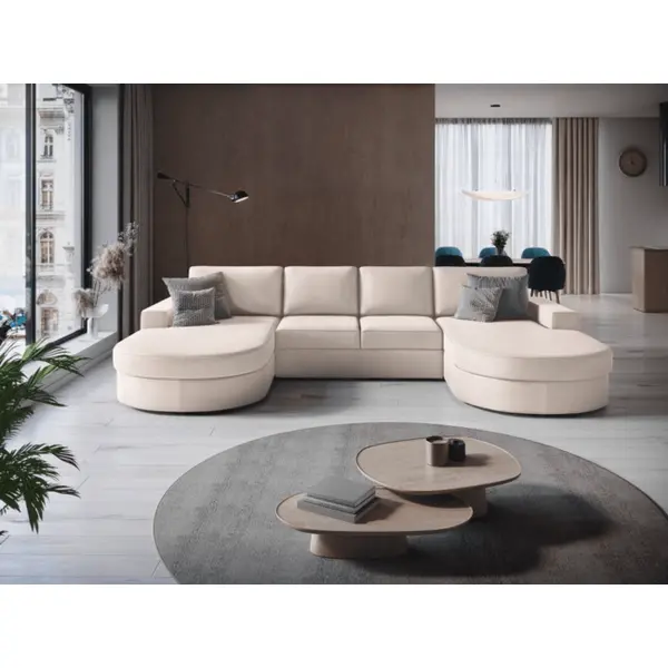 Nowoczesny półokrągły narożnik w literę U z funkcją spania złoty PARIS DOUBLE