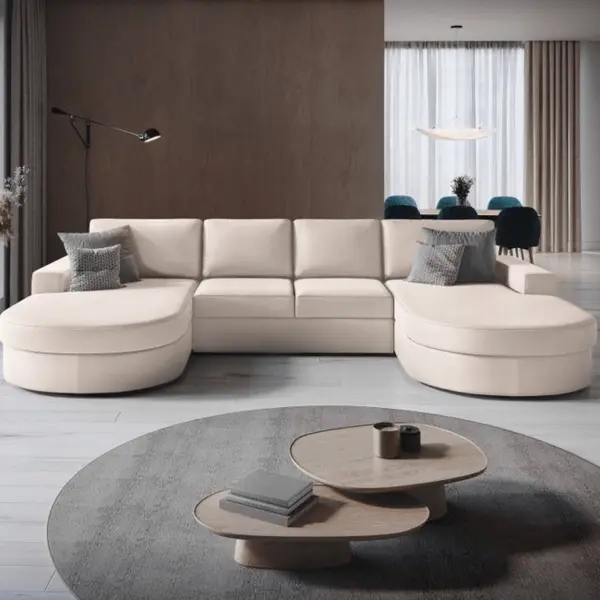 Nowoczesny półokrągły narożnik w literę U z funkcją spania złoty PARIS DOUBLE