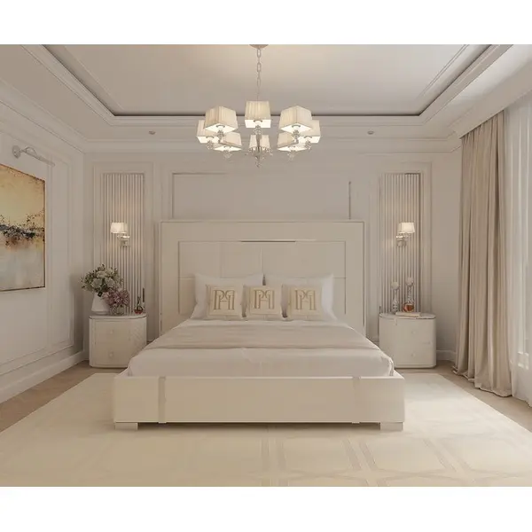 Zestaw dwóch szafek nocnych glamour, stylowe z ekoskórą, białe srebrne szafki nocne z szufladami HERMITAGE OUTLET