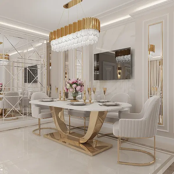 Glamour dining room table gold steel white top ART DECO OUTLET