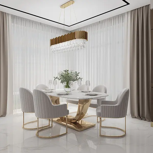 Glamour dining room table gold steel white top ART DECO OUTLET