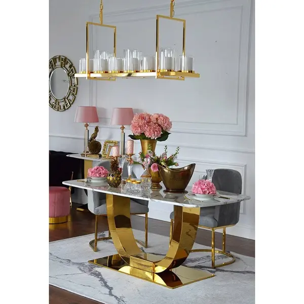 Glamour dining room table gold steel white top ART DECO OUTLET