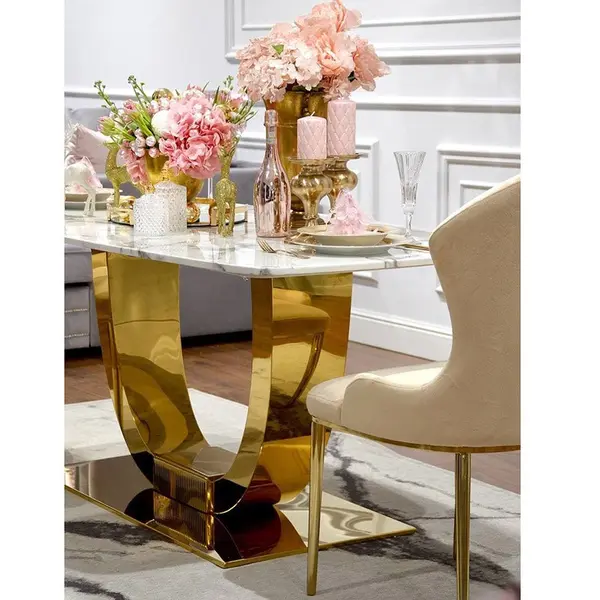Glamour dining room table gold steel white top ART DECO OUTLET