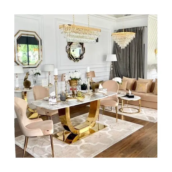 Glamour dining room table gold steel white top ART DECO OUTLET