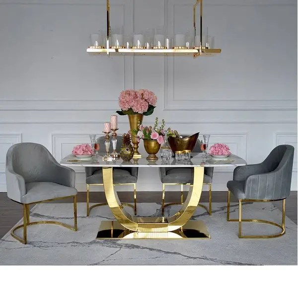 Glamour dining room table gold steel white top ART DECO OUTLET
