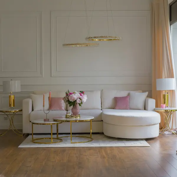 Aksamitny półokrągły złoty narożnik nowoczesny rozkładany PARIS