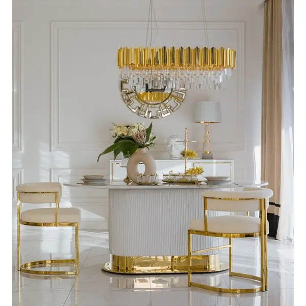 Stół złoty z marmurowym blatem, glamour do jadalni, nowoczesny, designerski ROYAL