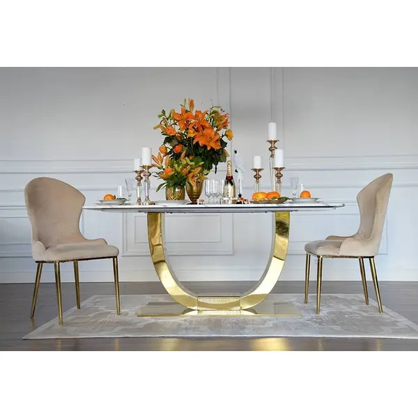Glamour dining room table gold steel white top ART DECO OUTLET