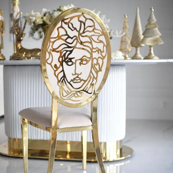 Exclusive dining chair, modern, glamor, beige, gold MEDUSA
