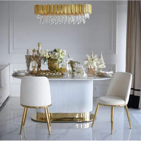Stół złoty z marmurowym blatem, glamour do jadalni, nowoczesny, designerski ROYAL