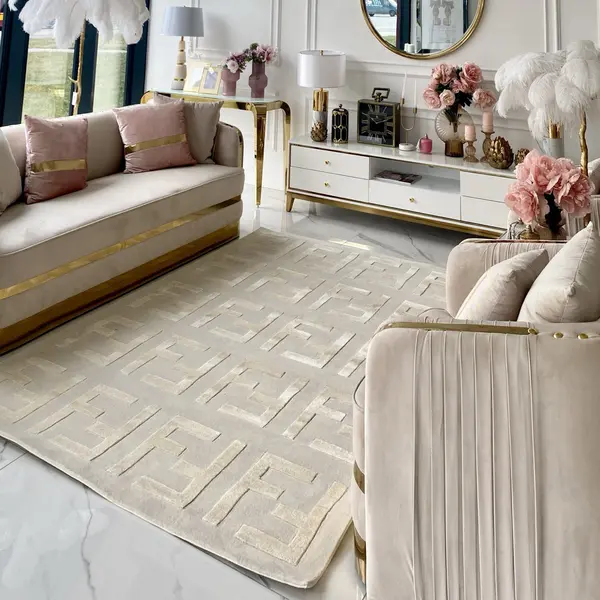 Modern glamorous carpet for the living room, designer, FASHION BEIGE