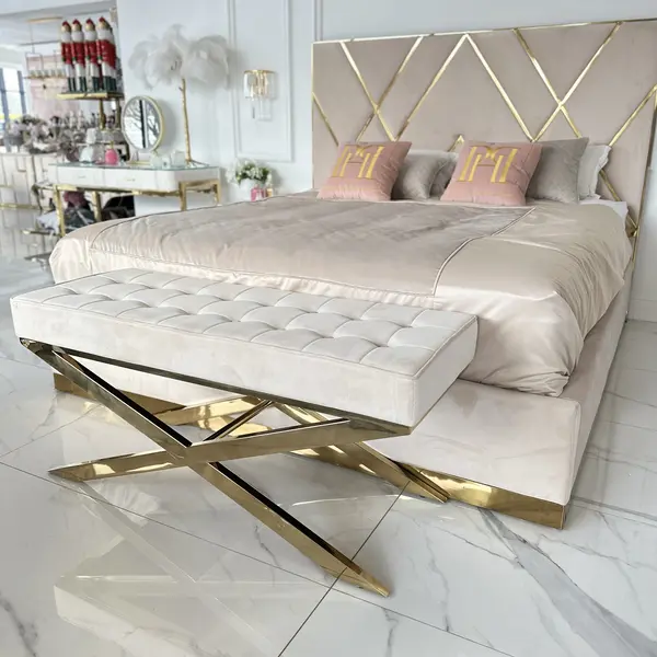 Pufa Glamour Welurowa Złota Beżowa, Luksusowe Siedzisko Pikowane - GABY L