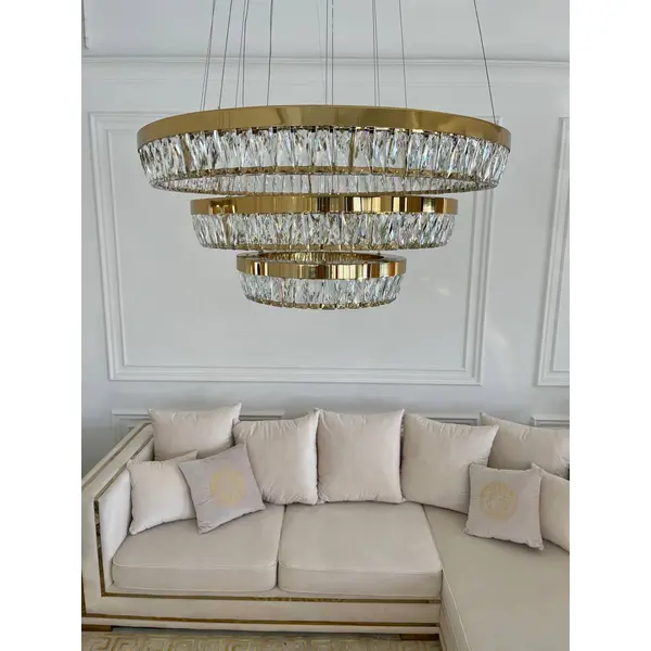 Crystal chandelier, gold, designer, exclusive in a modern style, ring, hanging lamp BELLINI XL