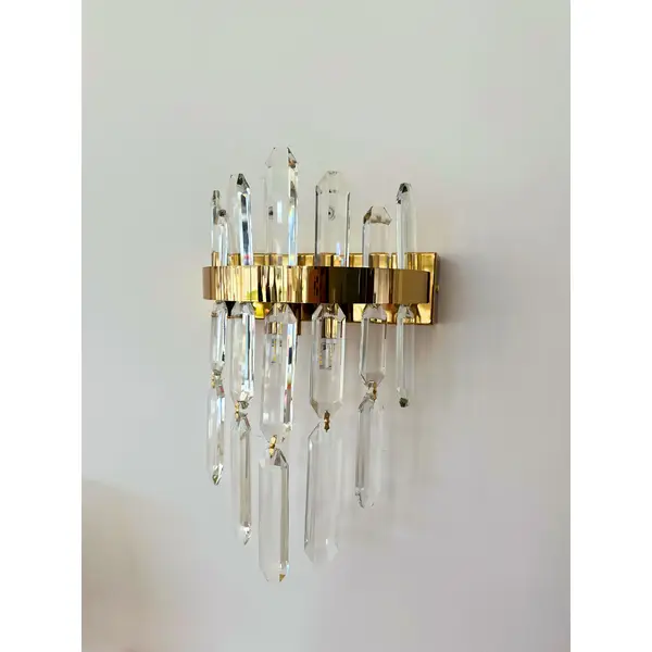 Kinkiet kryształowy nowoczesny złoty, designerska lampa ścienna glamour BULGARI