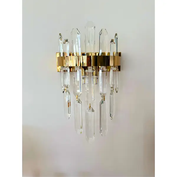 Kinkiet kryształowy nowoczesny złoty, designerska lampa ścienna glamour BULGARI