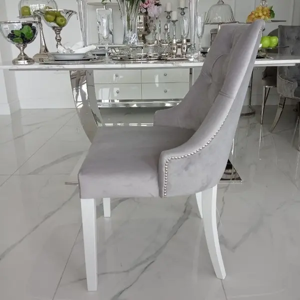 Krzesło glamour klasyczne do jadalni, drewniane, tapicerowane, pikowane, biała noga LIVORNO OUTLET