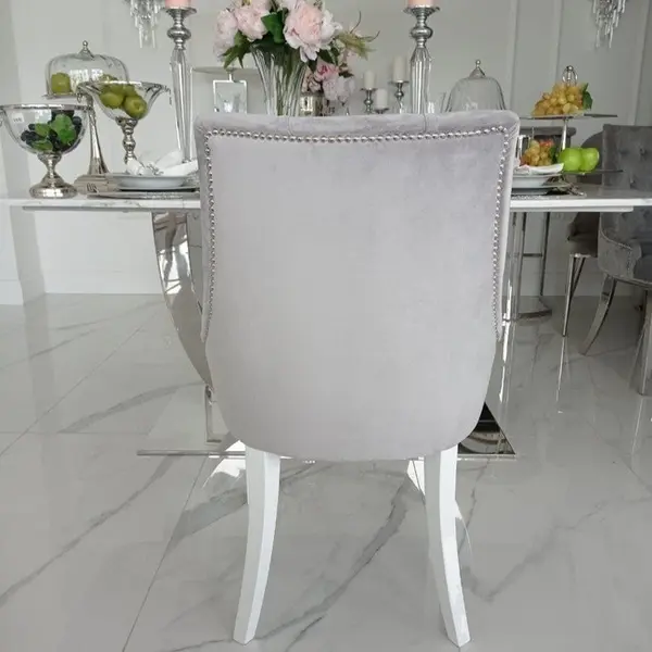 Krzesło glamour klasyczne do jadalni, drewniane, tapicerowane, pikowane, biała noga LIVORNO OUTLET