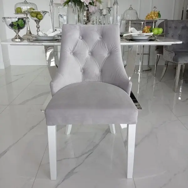 Krzesło glamour klasyczne do jadalni, drewniane, tapicerowane, pikowane, biała noga LIVORNO OUTLET