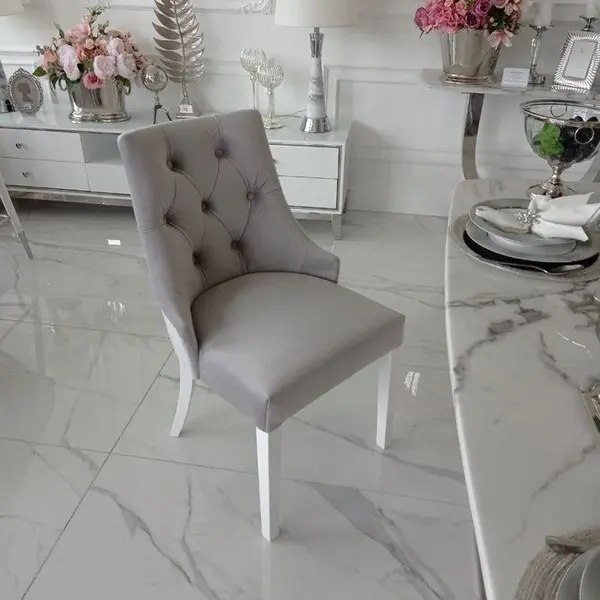 Krzesło glamour klasyczne do jadalni, drewniane, tapicerowane, pikowane, biała noga LIVORNO OUTLET