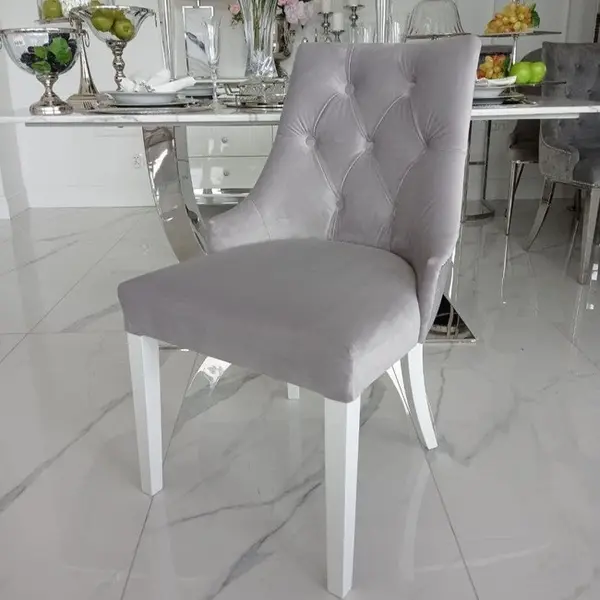 Krzesło glamour klasyczne do jadalni, drewniane, tapicerowane, pikowane, biała noga LIVORNO OUTLET