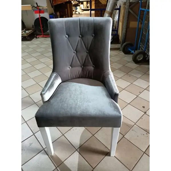 Krzesło glamour klasyczne do jadalni, z kołatką, drewniane, tapicerowane, glamour, pikowane, biała noga TIFFANY OUTLET