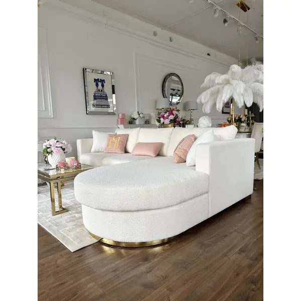 Aksamitny półokrągły złoty narożnik nowoczesny rozkładany PARIS