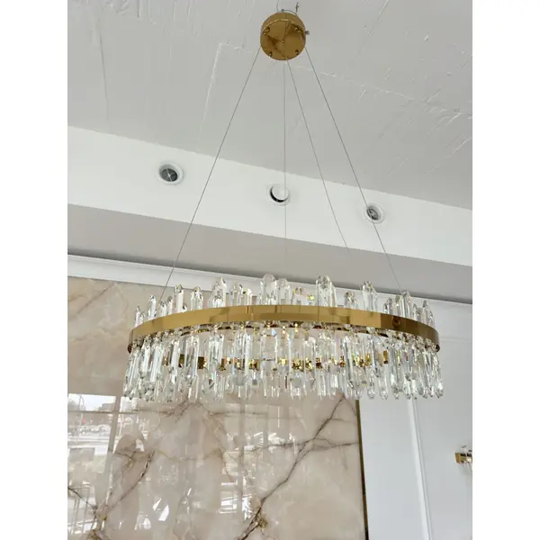 Żyrandol kryształowy BULGARI glamour, złoty, designerski, ekskluzywny w stylu nowoczesnym, lampa wisząca okrągła