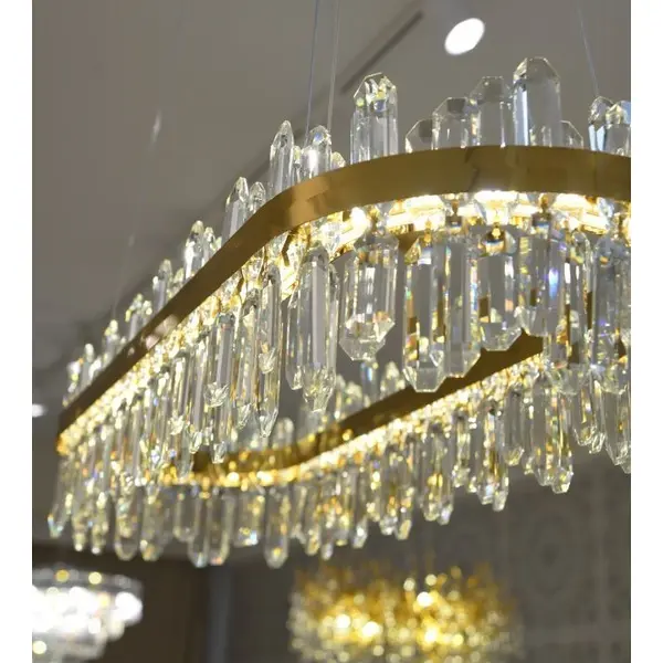Crystal chandelier, glamor, gold, oblong, designer, exclusive in a modern style, pendant lamp above the table BULGARI L 100cm