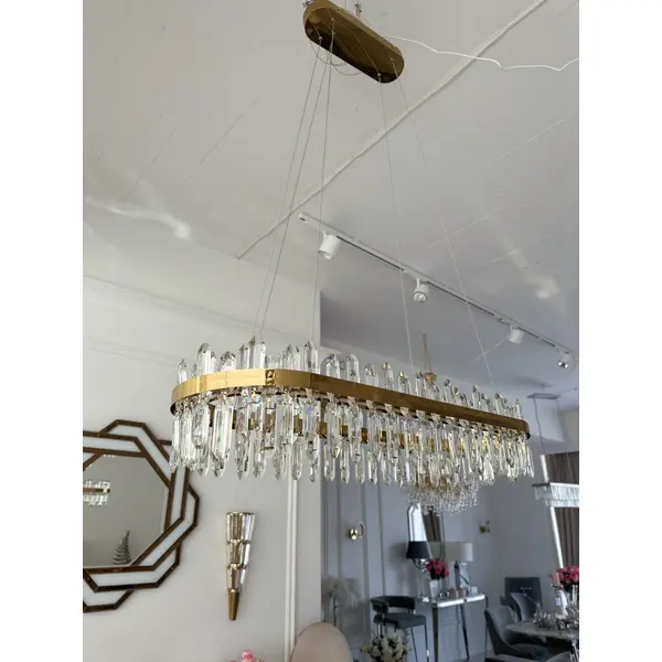Crystal chandelier, glamor, gold, oblong, designer, exclusive in a modern style, pendant lamp above the table BULGARI L 100cm