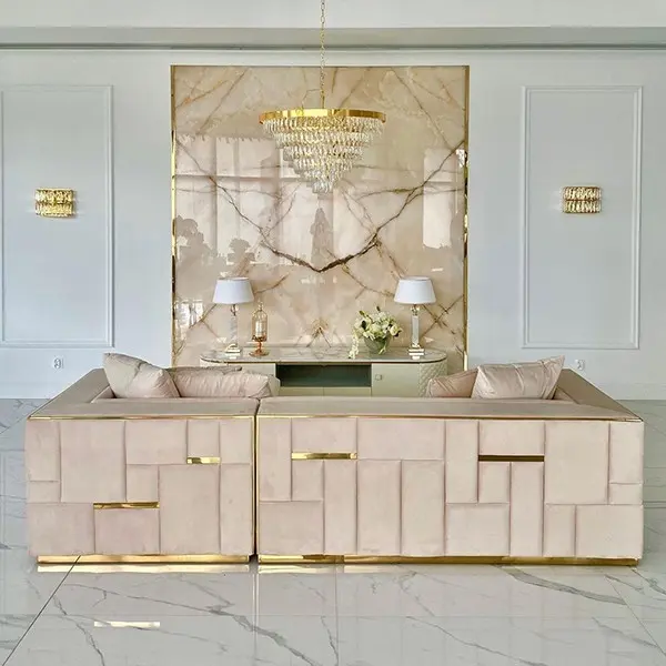 Exclusive glamor corner sofa, modern, upholstered, gold, beige, right-hand corner sofa EMPORIO OUTLET