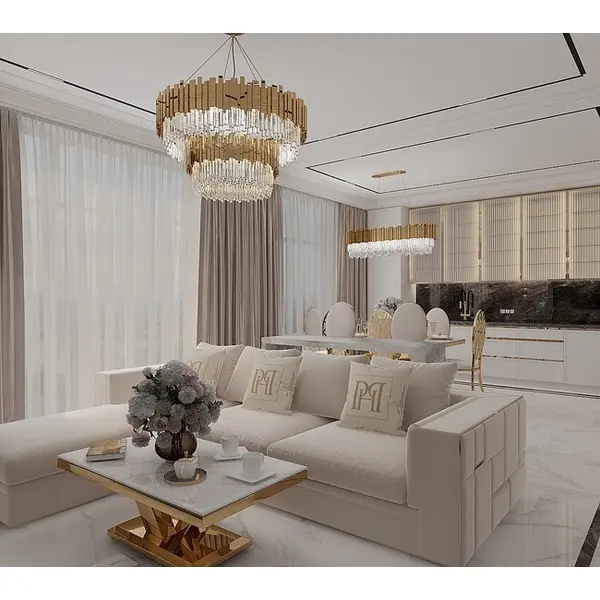 Exclusive glamor corner sofa, modern, upholstered, gold, beige, right-hand corner sofa EMPORIO OUTLET