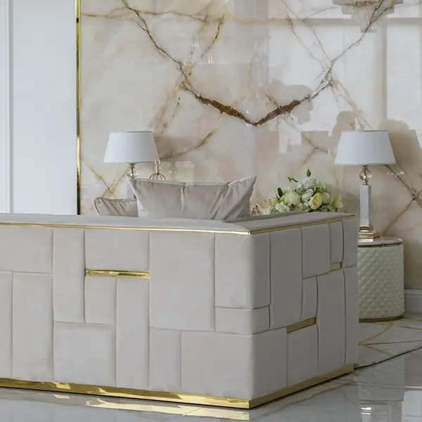 Exclusive glamor corner sofa, modern, upholstered, gold, beige, right-hand corner sofa EMPORIO OUTLET