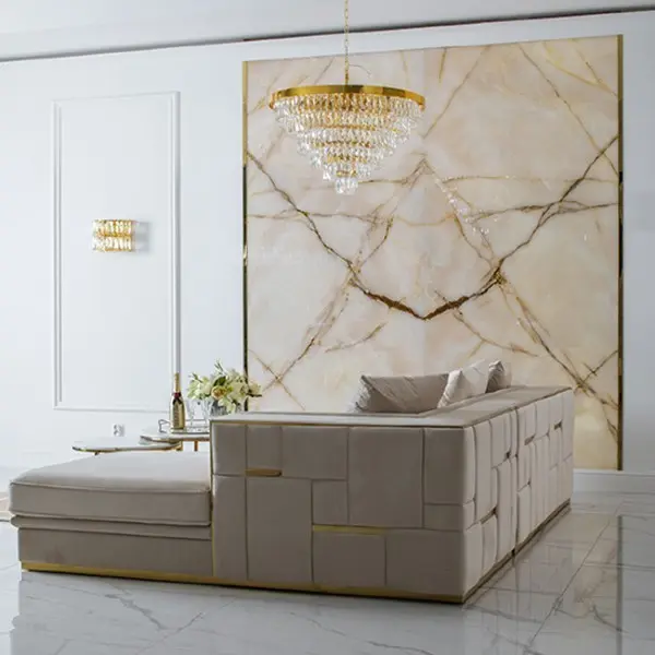 Exclusive glamor corner sofa, modern, upholstered, gold, beige, right-hand corner sofa EMPORIO OUTLET