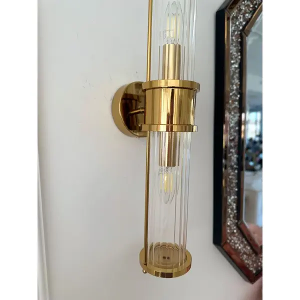 Crystal, gold, glamor, oblong wall lamp, RONALD designer wall lamp