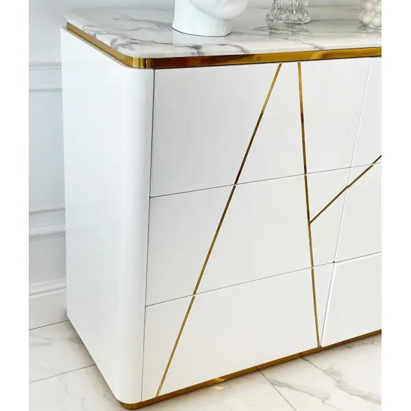 Komoda glamour lakierowana, nowoczesna, designerska, biała złota AVENUE 120cm OUTLET