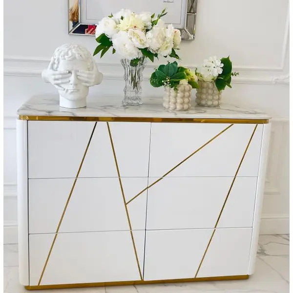 Komoda glamour lakierowana, nowoczesna, designerska, biała złota AVENUE 120cm OUTLET