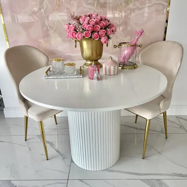 Stół glamour, do jadalni, art deco, drewniany, lakierowany, designerski, biały OVALE 110 cm