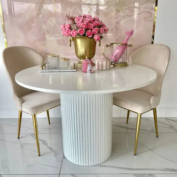 Stół glamour, do jadalni, art deco, drewniany, lakierowany, designerski, biały OVALE 110 cm