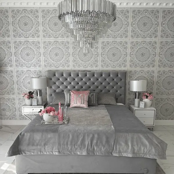 Żyrandol kryształowy glamour, ekskluzywna lampa wisząca srebrna do salonu ROYAL