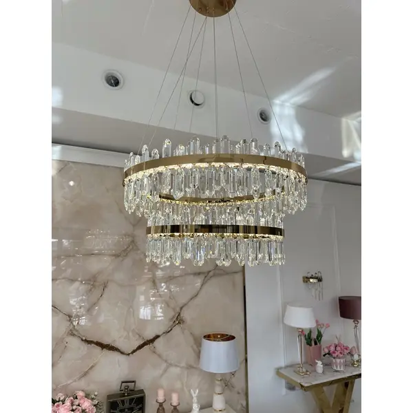 Żyrandol kryształowy złoty dwupoziomowy nowoczesny glamour BULGARI XL