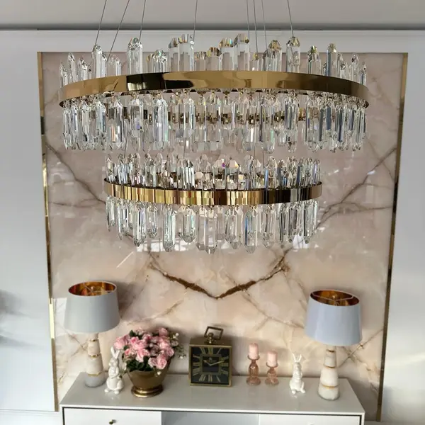 Żyrandol kryształowy złoty dwupoziomowy nowoczesny glamour BULGARI XL