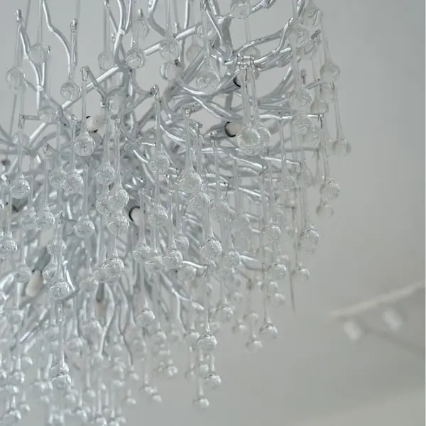 Żyrandol nowoczesny kryształowy nad stół, designerska duża lampa wisząca srebrna RAIN L 110 cm